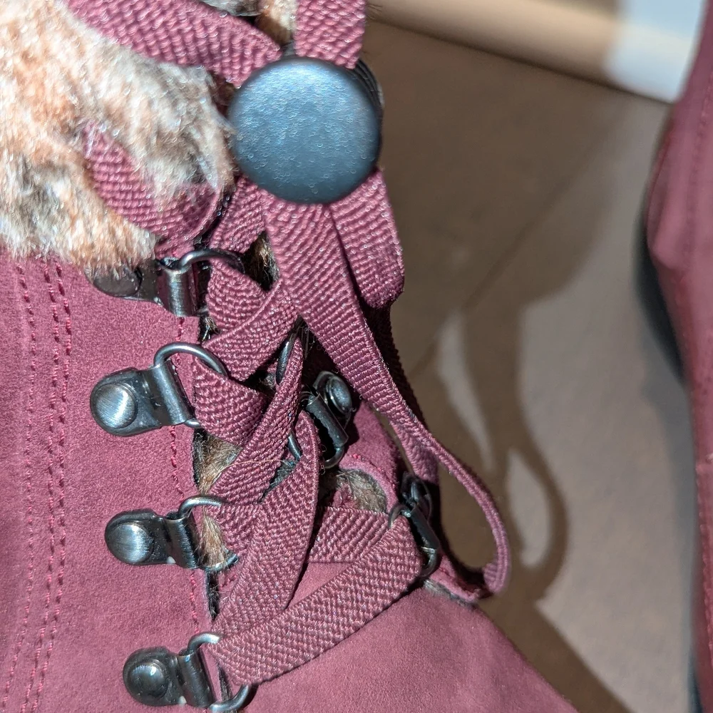 Clarks Kearns Ramsey women's suede faux fur-Llned boots, size 9, burgundy